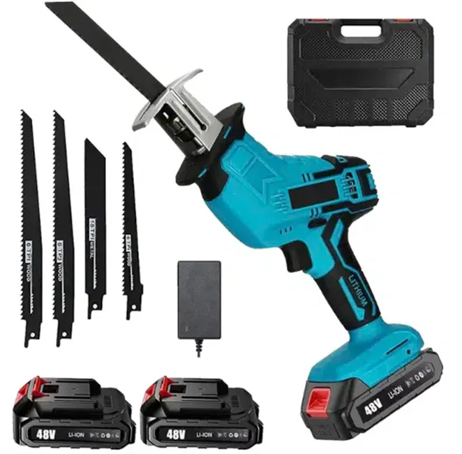 Unelte electrice - Mini fierăstrău portabil alimentat cu 2 acumulatori Li-ion de 24V, motor de 550W, viteză variabilă 0-3000 rpm