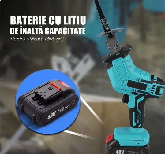 Mini fierăstrău portabil alimentat cu 2 acumulatori Li-ion de 24V, motor de 550W, viteză variabilă 0-3000 rpm [3]