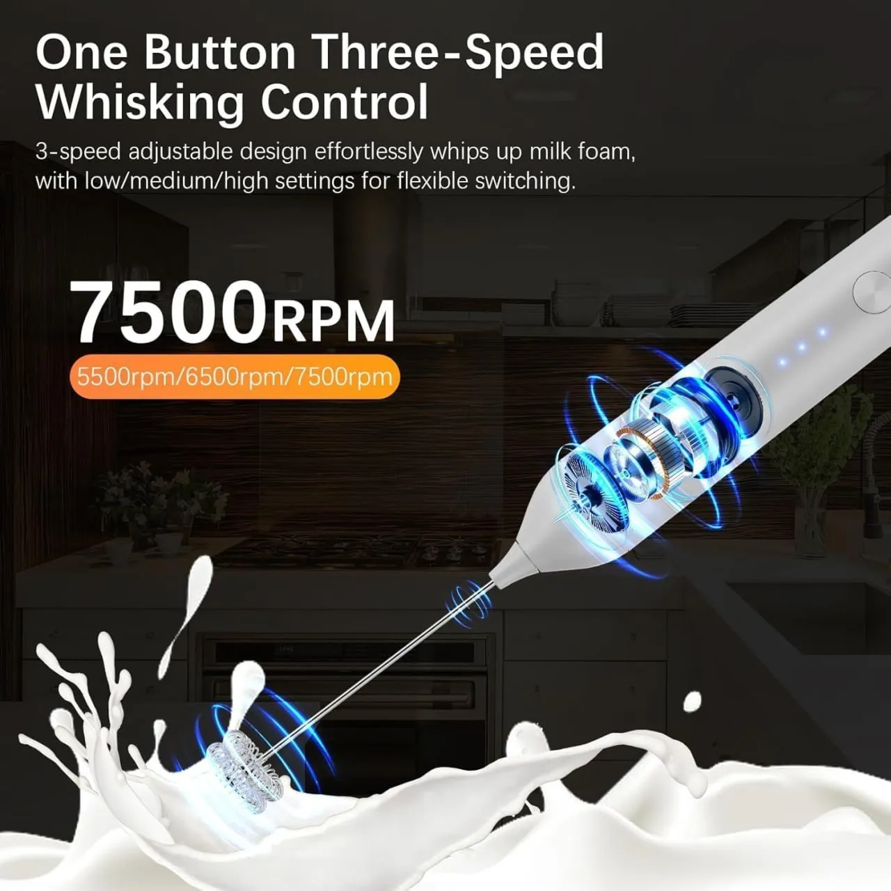 Mini mixer electric multifuncțional alb din seria Bibica Edition, reîncărcabil prin USB, cu trei trepte de viteză și motor de 7500 RPM [2]