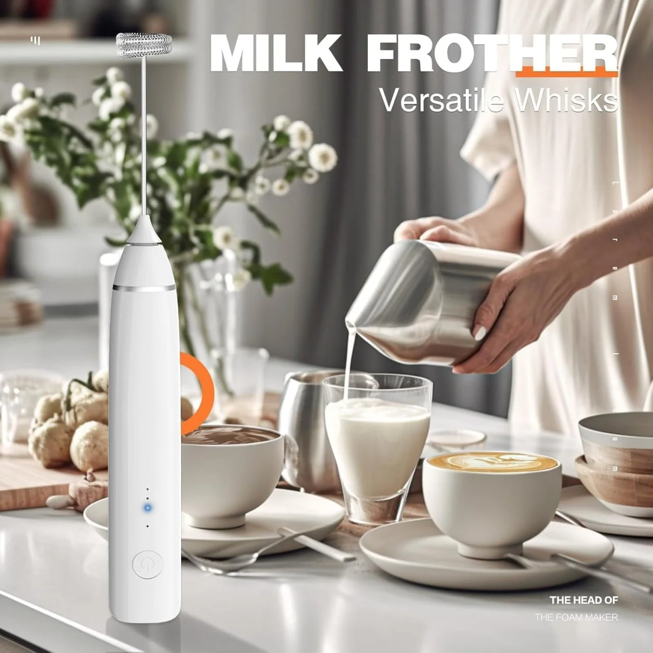 Mini mixer electric multifuncțional alb din seria Bibica Edition, reîncărcabil prin USB, cu trei trepte de viteză și motor de 7500 RPM [6]
