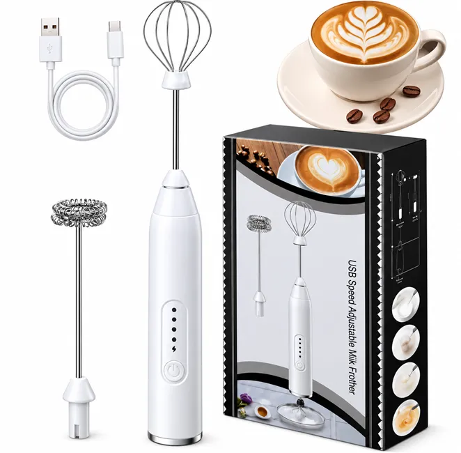 Accesorii bucătărie - Mini mixer electric multifuncțional alb din seria Bibica Edition, reîncărcabil prin USB, cu trei trepte de viteză și motor de 7500 RPM