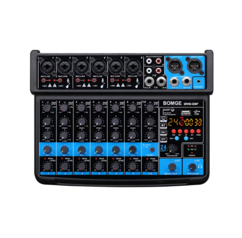 Camere video Wi Fi - Mixer audio Profesional BOMGE BMG-08F, 8 canale, 24 efecte DSP, Bluetooth, portabil, 48V phantom, XLR out, Inerface audio, Placa de sunet, Potrivit pentru petreceri profesionale de inregistrare, KTV s