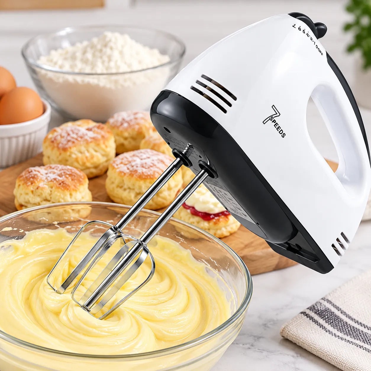 Mixer de mână electric alb cu 7 viteze Bibica Edition și palete incluse [1]
