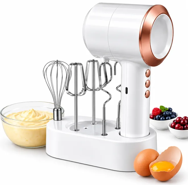 Accesorii bucătărie - • Mixer electric portabil fără fir 3 în 1 Bibica Edition cu suport și accesorii metalice