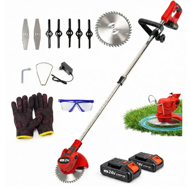 Unelte electrice - Motocoasă electrică portabilă de 24V cu acumulator Li-Ion și tijă telescopică din aluminiu