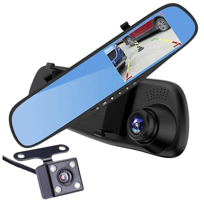 Camere auto - Pachet cameră auto DVR tip oglindă retrovizoare Bibica Edition cu rezoluție Full HD 1080P și cameră de spate inclusă