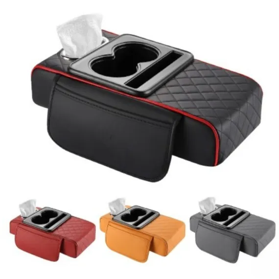 Pernă pentru cotieră auto universală Bibica Edition, culoare neagră, cu două suporturi pentru pahare [2]