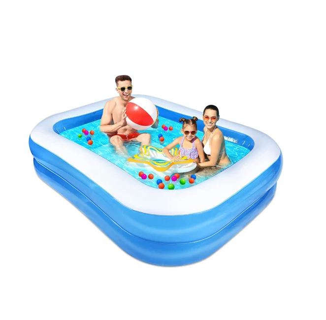 Piscine - Piscină gonflabilă dreptunghiulară pentru familie Bibica Edition, dimensiuni 200 x 150 x 50 cm, culoare albastru cu alb