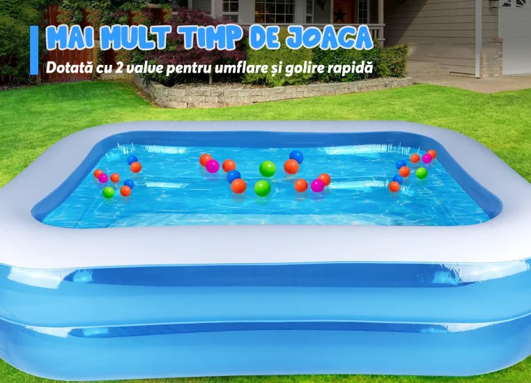 Piscină gonflabilă dreptunghiulară pentru familie Bibica Edition, dimensiuni 200 x 150 x 50 cm, culoare albastru cu alb [1]