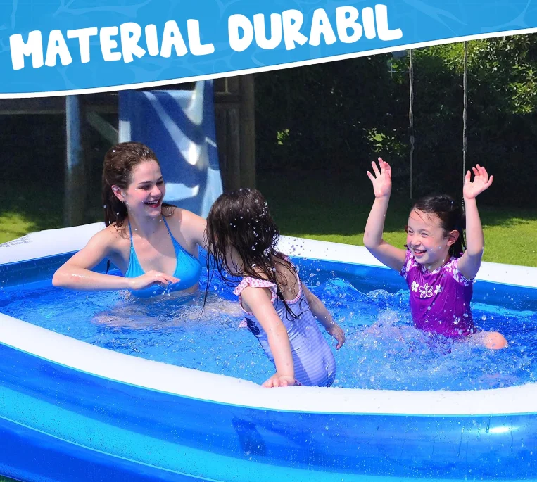 Piscină gonflabilă dreptunghiulară pentru familie Bibica Edition, dimensiuni 200 x 150 x 50 cm, culoare albastru cu alb [3]