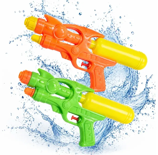 Jocuri & jucării - Pistol cu apă de jucărie din plastic de 14x30 cm cu rezervor detașabil în culori vii de vară