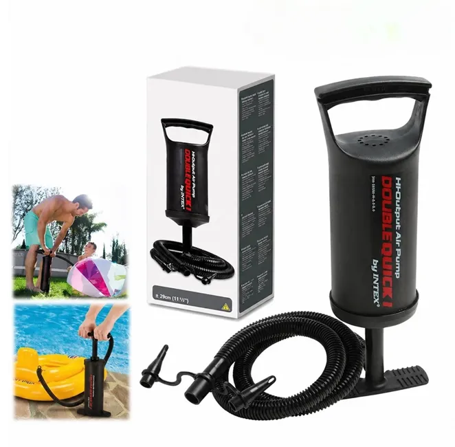 Articole casă & grădină - Pompă de aer manuală Intex de 29.5 cm cu furtun flexibil și 3 duze adaptoare pentru saltele și piscine