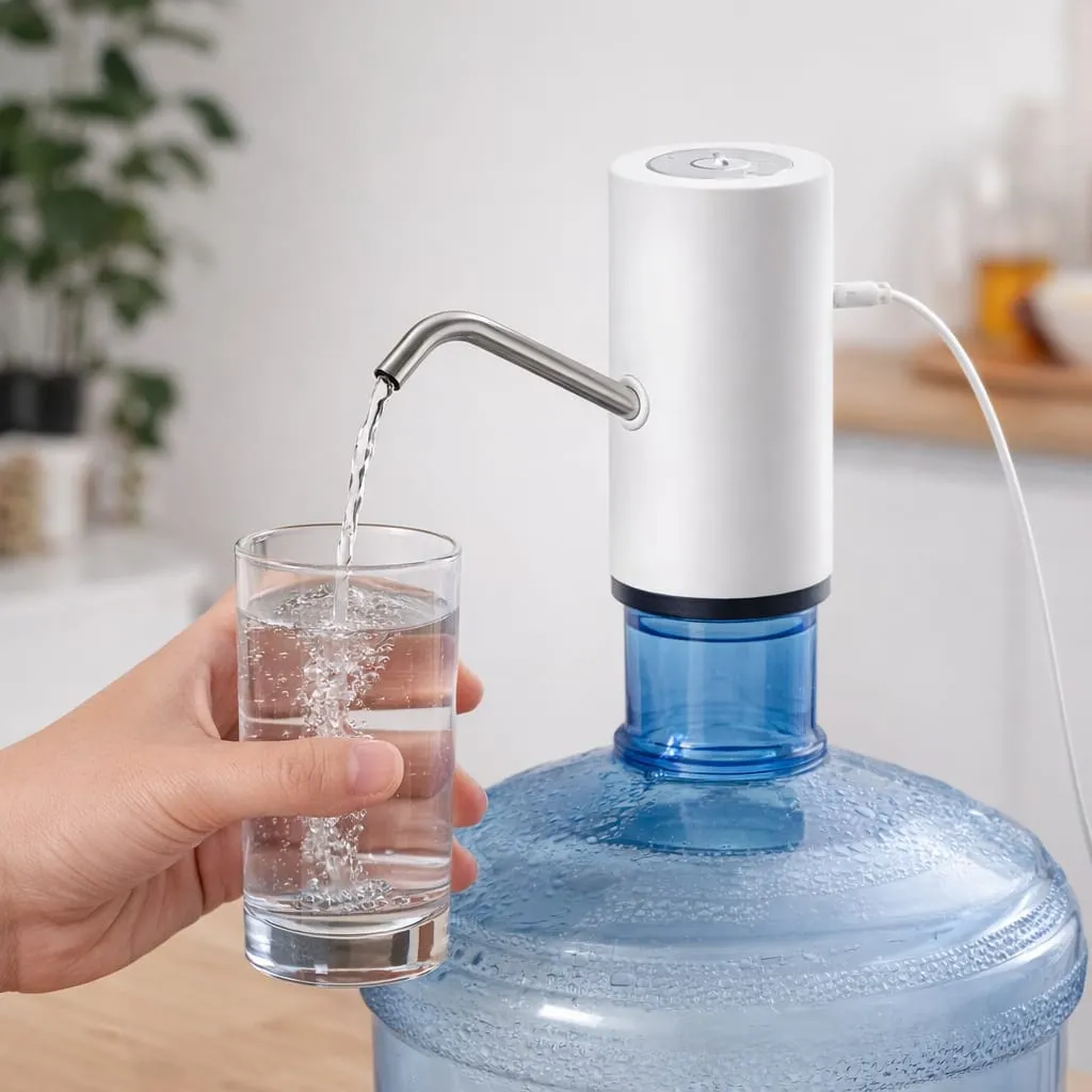 Pompă de apă electrică portabilă de culoare albă din plastic durabil, model automat universal pentru bidoane din gama Bibica Edition [2]
