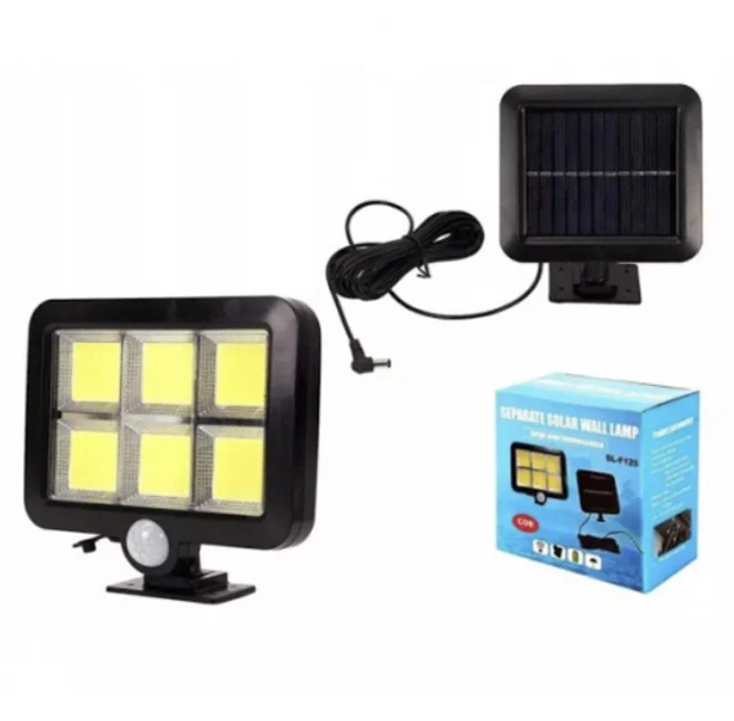 Lămpi led și panouri solare - Proiector solar de exterior cu 120 LED-uri COB senzor de mișcare și telecomandă