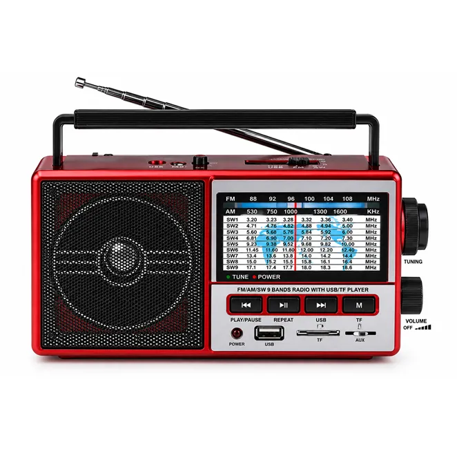 Electronice & electrocasnice - Radio portabil retro 901UR cu acumulator încorporat și player USB, culoare roșie