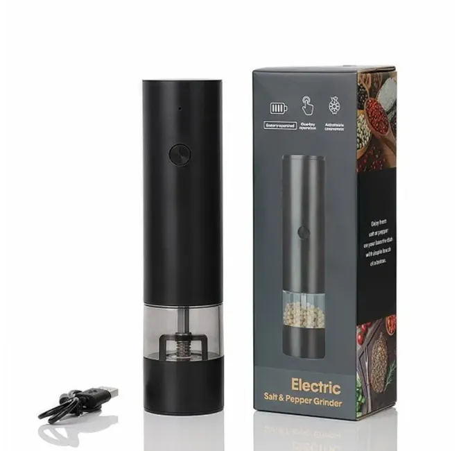 Accesorii casa - Râșniță electrică automatizată de culoare neagră pentru măcinarea sării și piperului, reîncărcabilă prin USB