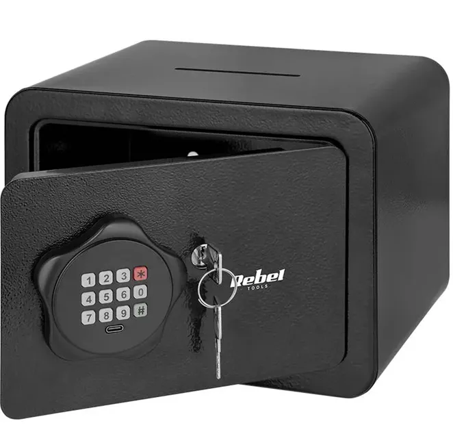 Seifuri - Seif electronic casnic Rebel Bibica Edition din oțel robust, cu tastatură digitală pentru cod PIN și două chei de urgență mecanice