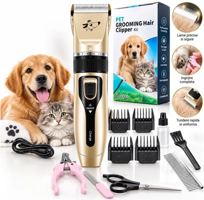 Mașini tuns animale - Set complet aparat de tuns câini și pisici Pet Grooming reîncărcabil
