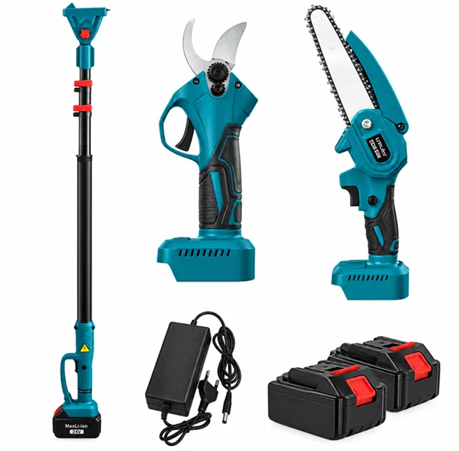 Unelte electrice - Set profesional 3 în 1 pentru grădinărit Bibica Edition cu mini drujbă și foarfecă electrică pe acumulator