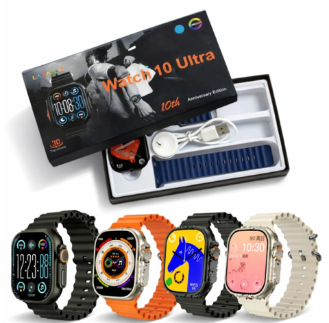 Ceasuri - Smartwatch Watch 10 Ultra Bibica Edition negru cu ecran mare și încărcare wireless