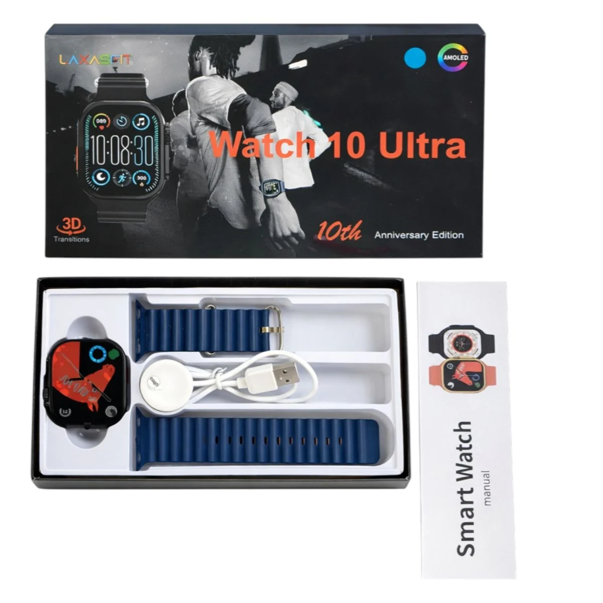 Smartwatch Watch 10 Ultra Bibica Edition negru cu ecran mare și încărcare wireless [1]