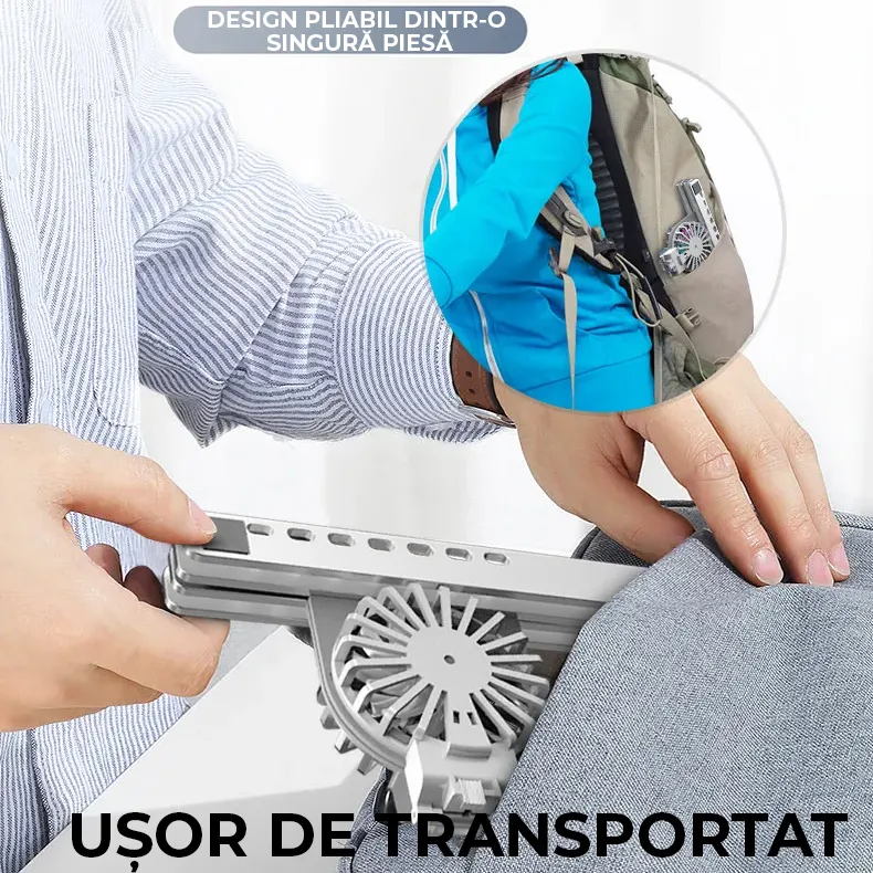 Stand Laptop cu Cooler Dublu Detașabil Bibica, din Aluminiu, Ergonomic și Pliabil, Diagonala 10-15.6 inch, Argintiu [4]