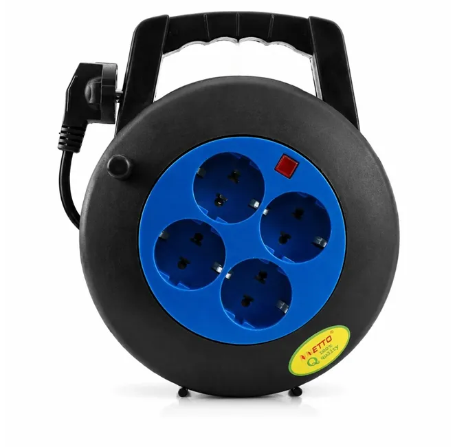 Accesorii casa - Tambur prelungitor electric cu 4 prize cu împământare, cablu de 15 metri și mâner ergonomic pentru transport, gama Bibica Edition