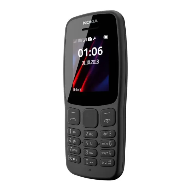 Telefon mobil clasic Nokia 106 de culoare neagră cu taste ecran color de 1.8 inch și funcție Dual SIM [1]
