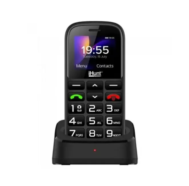 Telefoane - Telefon pentru seniori și bătrâni iHunt Senior Comfort de culoare neagră, cu taste mari vizibile, ecran color și buton SOS pe spate