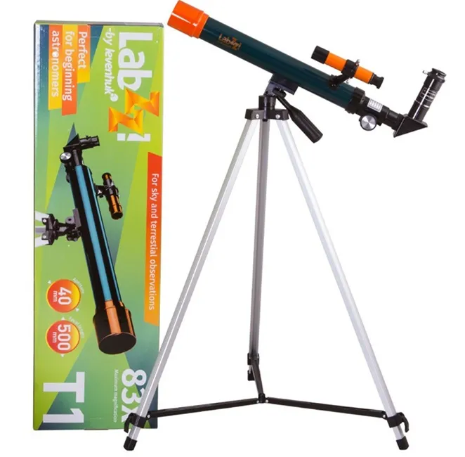 Binocluri - Telescop astronomic și terestru pentru copii Levenhuk LabZZ T1, cu trepied reglabil din aluminiu, mărire 40x și oglindă diagonală inclusă