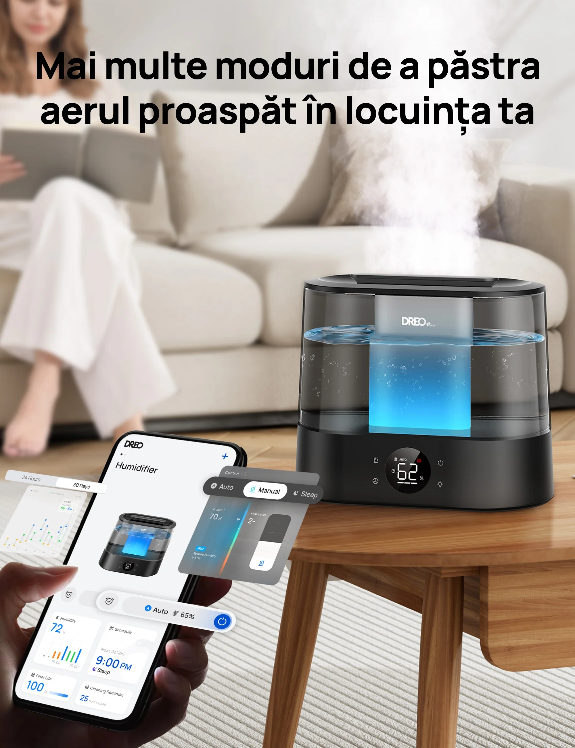 Umidificator de aer inteligent DREO 420S Smart de culoare neagră, cu rezervor de 4 litri [4]
