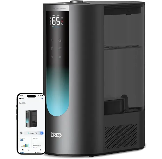 Umidificatoare aer - Umidificator de aer hibrid inteligent Dreo 813S Smart, culoare neagră, cu emisie de ceață caldă și rec