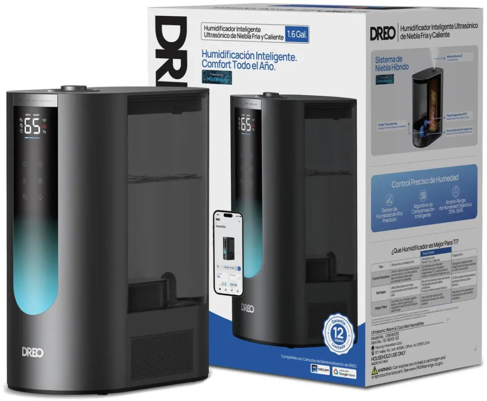 Umidificator de aer hibrid inteligent Dreo 813S Smart, culoare neagră, cu emisie de ceață caldă și rec [2]