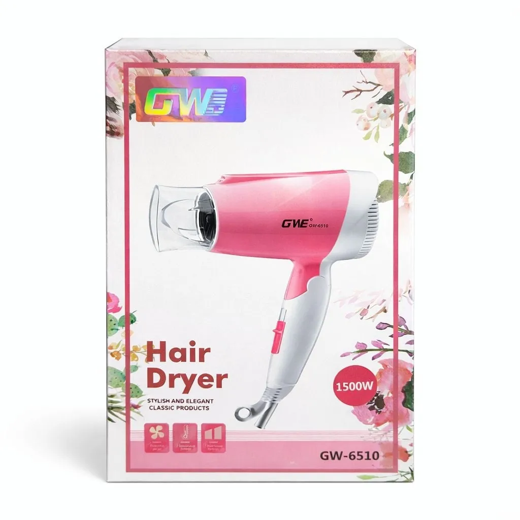 Uscător de păr electric GW-6510 de 1500W în nuanțe roz cu alb cu duză concentrator detașabilă [1]