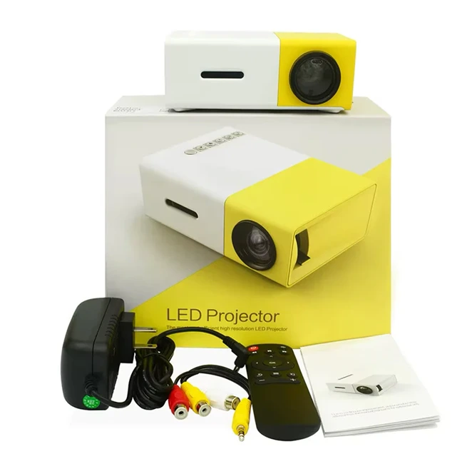 Videoproiectoare - Mini videoproiector portabil galben și alb Bibica Edition Full HD cu telecomandă și accesorii.