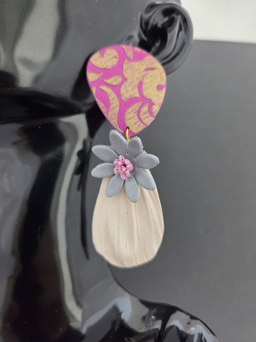 ORIZON - PINK - Cercei statement lut polimeric floral [2]