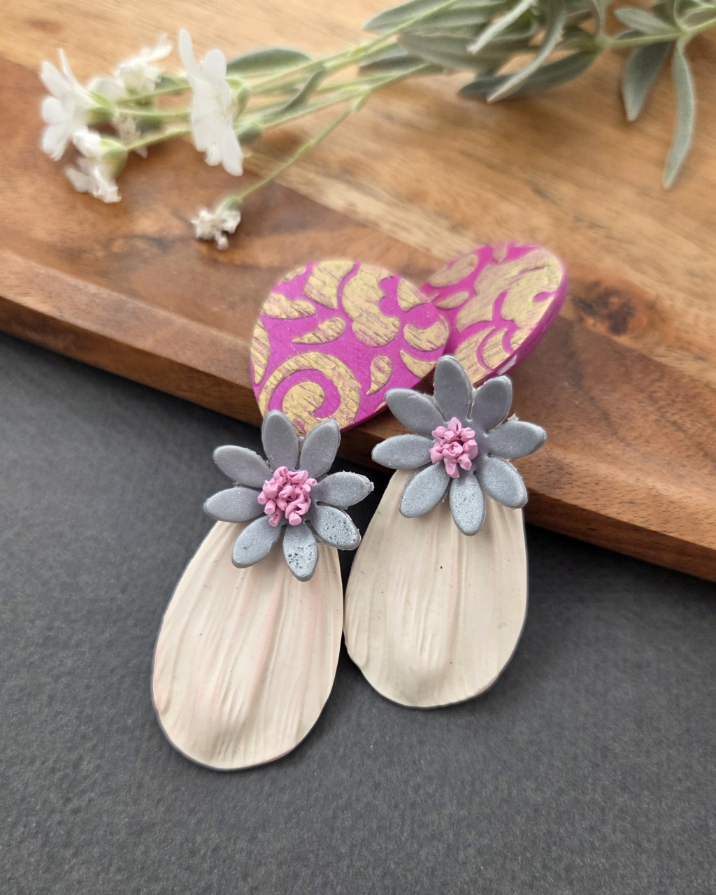 ORIZON - PINK - Cercei statement lut polimeric floral [2]