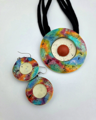 BIJUTERII STATEMENT - GALAXY - Set bijuterii handmade colier și cercei rotunzi | Bijouxland