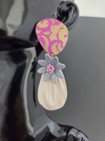 ORIZON - PINK - Cercei statement lut polimeric floral [1]