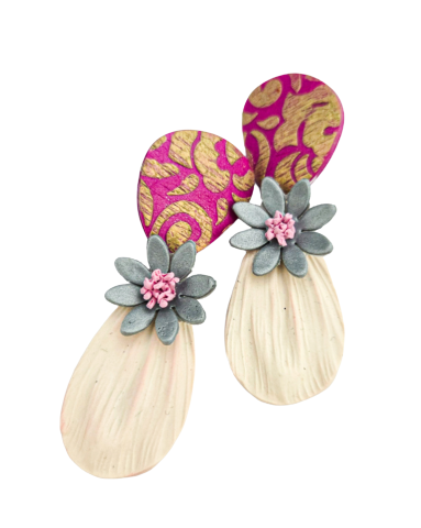 ORIZON - PINK - Cercei statement lut polimeric floral [3]