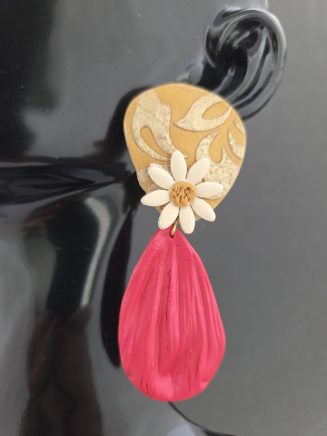 ORIZON - RED - Cercei statement lut polimeric floral [2]