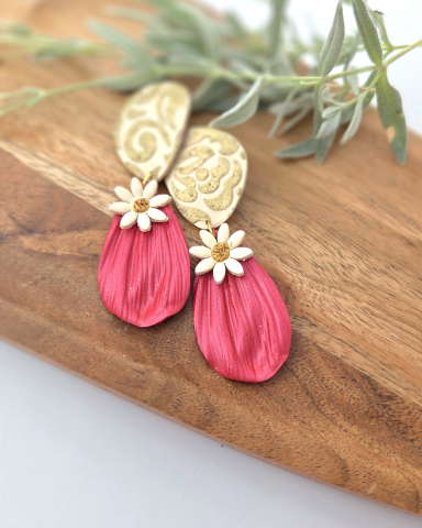 ORIZON - ORIZON - RED - Cercei statement lut polimeric floral