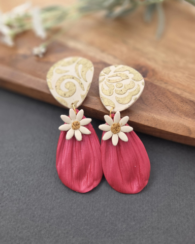 ORIZON - RED - Cercei statement lut polimeric floral [1]