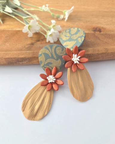 ORIZON - ORIZON - SAND - Cercei statement lut polimeric floral