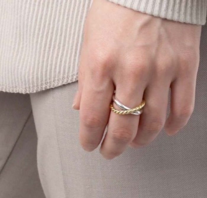 nel din Argint 925 Bicolor, Design Dublu cu Bandă Răsucită Gold [3]
