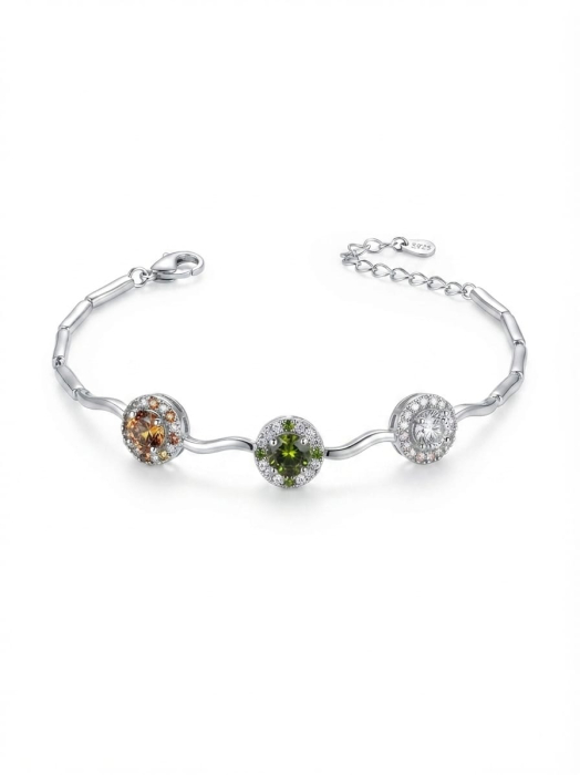 Brățară din Argint 925 cu Trei Elemente Rotunde și Zirconii Multicolore, 17+3 cm, 6.78g [1]