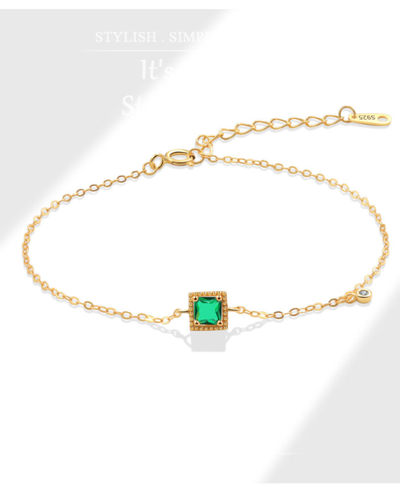 Brățară din Argint 925 Placat cu Aur – Cristal Pătrat Verde Smarald [2]