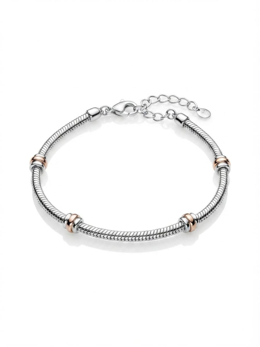 Brățară din Argint 925 Tip Șarpe (Snake Chain) cu Inserții Bicolore Rose Gold, 19+3 cm, 9.80g [1]