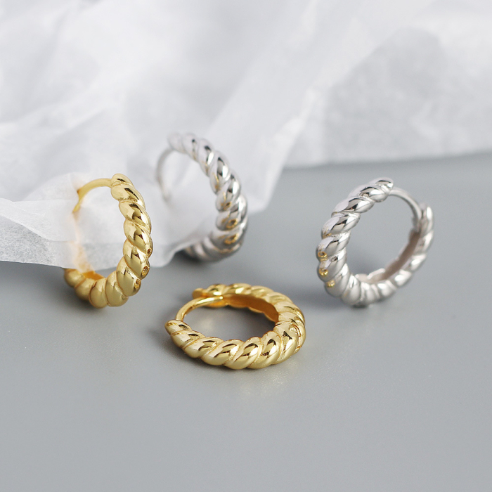 Cercei din Argint 925 Aurit „Twisted Hoops” – Verigi Torsadate cu Aer Retro [2]