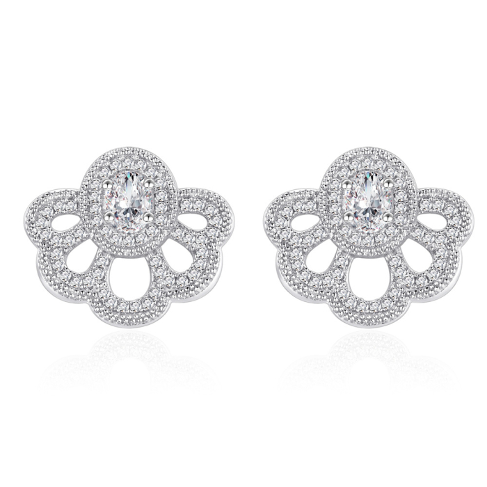 Cercei din Argint 925 cu Model Floral Stilizat și Zirconia, 18 mm [2]